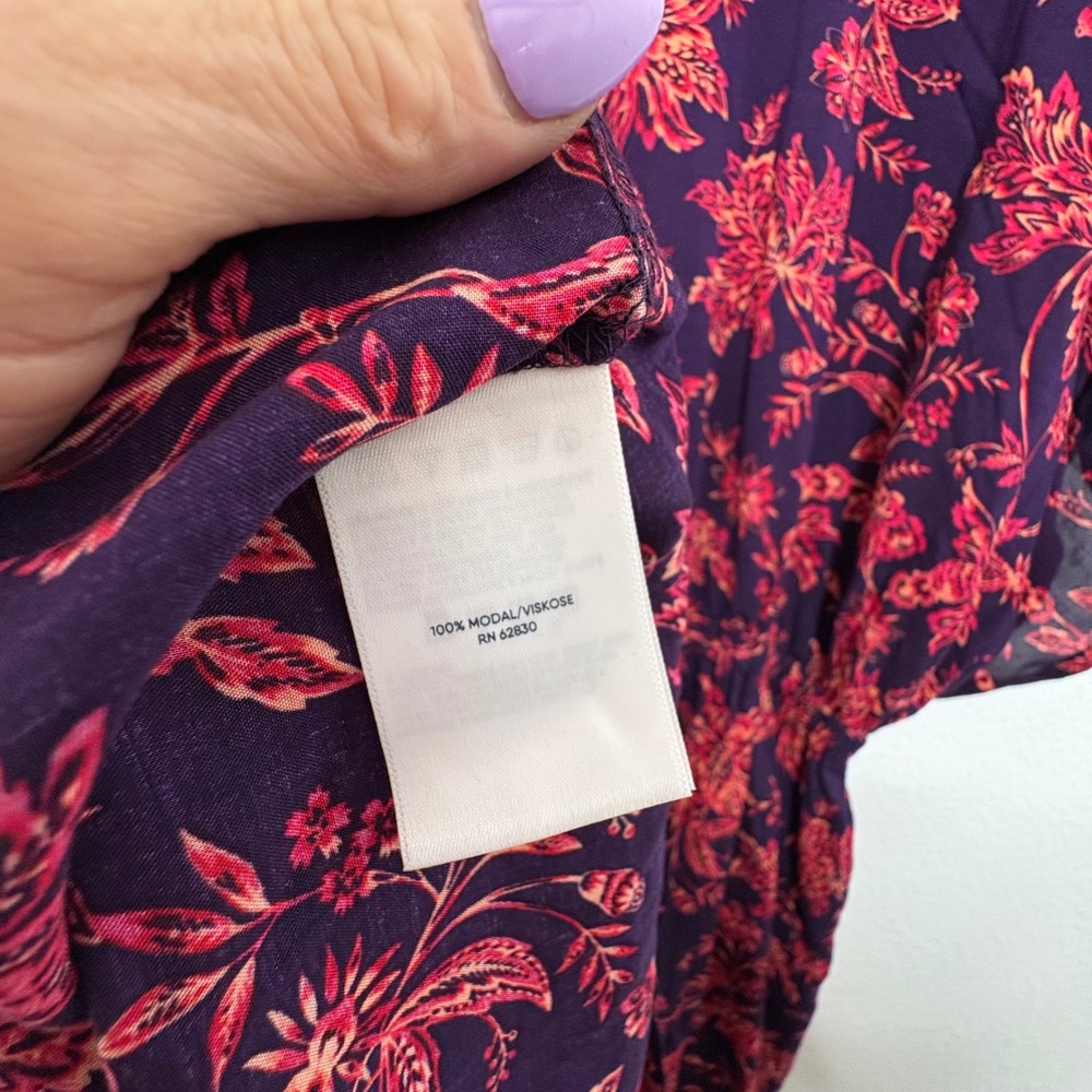 Lands End Floral Swim Cover Up Dress XL-XXL Navy Red Modal V-Neck Kaftan Style - Picture 7 of 7